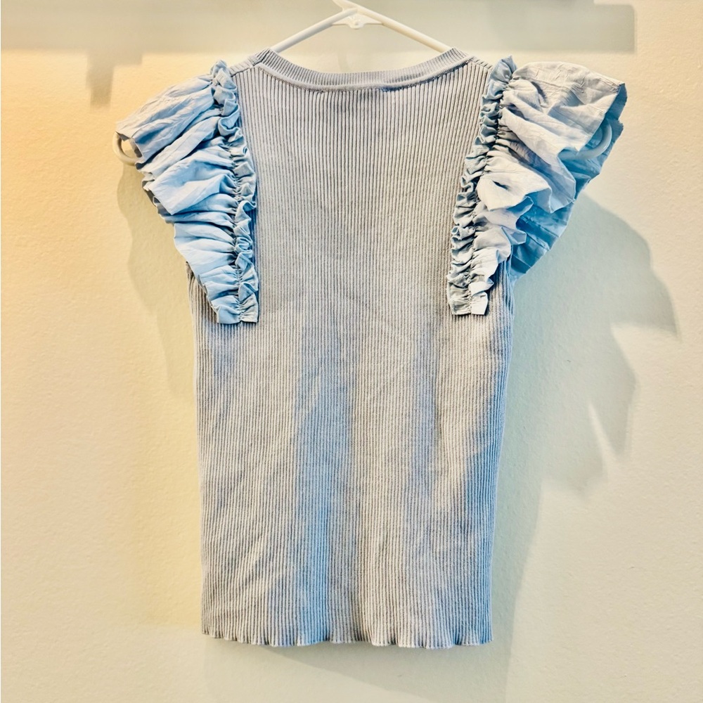Blue Ruffle Sleeve Top - Picture 3 of 4